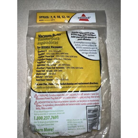 Style 7 9 10 12 14 32074 Replacement Belt for Bissell Vacuum 2 Pack New In Pack - Picture 6 of 7